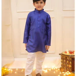 KID1 Woven Full Sleeves Solid Kurta Pyjama With Sequins Embellished Jacket Set - Navy Blue image 4