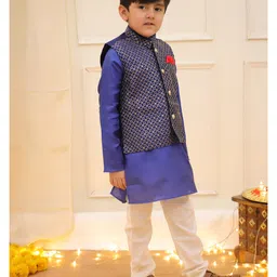 KID1 Woven Full Sleeves Solid Kurta Pyjama With Sequins Embellished Jacket Set - Navy Blue image 5