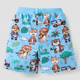 Babyhug Single Jersey Knit Shorts with Stripes & Animal Print Pack of 3 - Light Blue & Navy Blue image 5