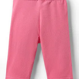 Babyhug Cotton Lycra Knit Three Fourth Leggings with Heart & Floral Print Pack of 3 - Yellow & Pink image 5