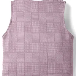 Dapper Dudes Full Sleeves Checked 3 Piece Party Suit With Bow & Cap Set - Purple image 4