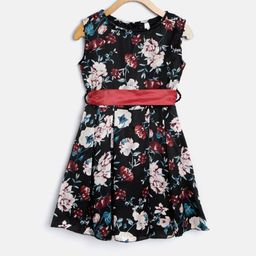 StyleStone Girls Black Floral Print Fit & Flare Dress-picture-33