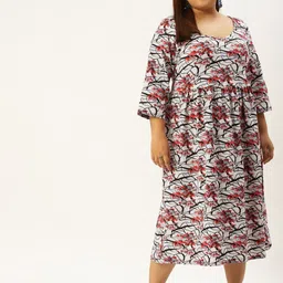 theRebelinme Plus Size Women White & Black Floral Print A-Line Dress-picture-29