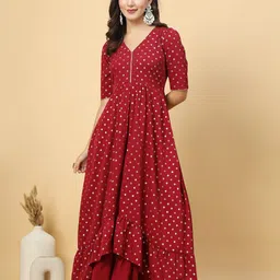 RAASSIO Foil Printed V Neck Layered Maxi Dress image 2