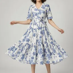 LookShine Women Floral Printed Shirt Collar Fit & Flare Midi Dress-picture-29