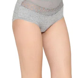 Clovia Women Grey Self-Design High-Rise Lace Hipster Briefs PN2707P01 image 2