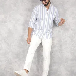 Crimsoune Club Men Smart Button-Down Collar Vertical Striped Cotton Slim Fit Casual Shirt image 3