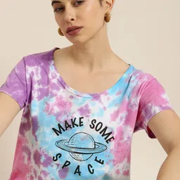 Moda Rapido Women Multicoloured Tie and Dye Dyed Pure Cotton T-shirt-image-0
