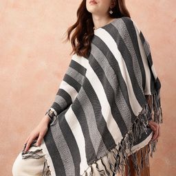all about you Striped Tasselled Monochrome Longline Poncho Shrug-picture-23