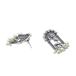 NILA Silver-Plated Artificial Beaded Deer Design Oxidized Drop Earrings image 2