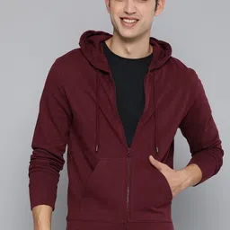 HERE&NOW Men Maroon Hooded Sweatshirt image 1