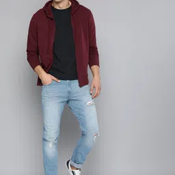 HERE&NOW Men Maroon Hooded Sweatshirt image 5