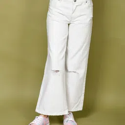 Lilpicks Couture Ruff Straight Flared Mild Ripped Denim Jeans - White-picture-14