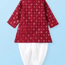 Babyhug Full Sleeves Embroidered   Kurta With Solid Colour Dhoti - Maroon-picture-20