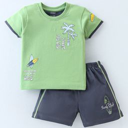 CUCUMBER Sinker Knit Half Sleeves Nightwear Suit With Race Track Print - Green-picture-46