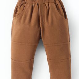 Zero Knit Full Length Solid Color Fleece Pantwith Cut & Sew Design - Light Brown-picture-7