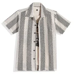 CAVIO Cotton Half Sleeves Striped Embroidered Shirt & Dare Text Printed Tee Set - Black & White-picture-18