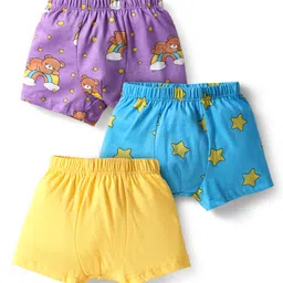 Babyhug 100% Cotton Knit Trunk with Bear & Star Print Pack of 3 - Lilac & Blue image 1