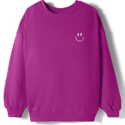 kookie kids india Kookie Kids Terry Knit Full Sleeves Sweatshirt With Smiley Print & Rib - Purple-picture-34