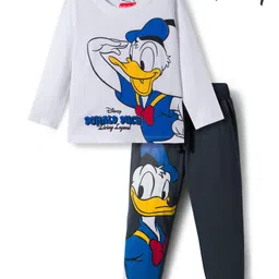 Babyhug Disney Single Jersey Knit Full Sleeves T-Shirt and Track Pant with Mickey Mouse and Friends Graphic - White & Black-picture-36
