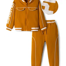 OLLINGTON ST. 100% Cotton Full Sleeves Bomber Jacket & Joggers Set - Mustard-picture-15