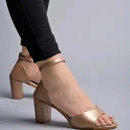Shoetopia Solid With Buckle Closure Block Heel Sandals - Rose Gold-picture-30