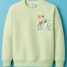 Doreme Terry Knit Full Sleeves Sweatshirt with Beach Theme Graphic - Light Green-picture-34