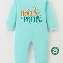 BLUSHES 100% Cotton Knit Halloween Theme Full Sleeves Hocus Pocus Text Printed Romper - Sea Green-picture-27
