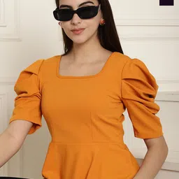 Tromko Women Pack Of 2 Sweetheart Neck Puff Sleeve Peplum & Regular Top-image-80
