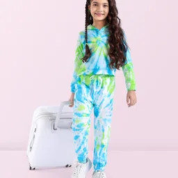 OLLINGTON ST. Cotton Tie & Dye Co-Ord Set Of Hooded Full Sleeves Top & Joggers Set - Multicolor image 2