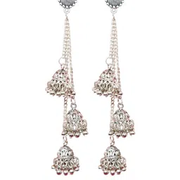 Weariton Women Silver Long Jhumkas Earrings image 1