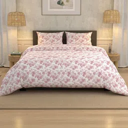 LA VERNE Pink And White Floral 180 TC King Bedsheet With 2 Pillow Covers-picture-40