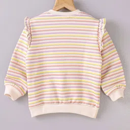 Babyoye Brushed Fleece Full Sleeves Striped Sweat Jacket Butterfly Embroidered - Multicolor image 3