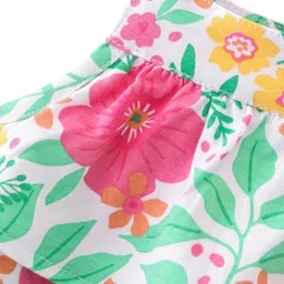 Babyhug 100% Cotton Knit Sleeveless Top with Frills Lace Detailing & Floral Print- Top image 3