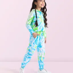 OLLINGTON ST. Cotton Tie & Dye Co-Ord Set Of Hooded Full Sleeves Top & Joggers Set - Multicolor image 3