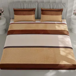 Monte Carlo Beige & Black Striped 130 TC Queen Bedsheet Set 2.24 m x 2.54 m image 4