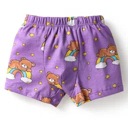 Babyhug 100% Cotton Knit Trunk with Bear & Star Print Pack of 3 - Lilac & Blue image 4