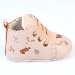 Cute Walk by Babyhug Slip On Booties With Leaf Embroidery - Khakhi image 4