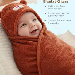 ZOE Baby Flannel 3-Layer Blanket with Sherpa Penguin Print & Coral Hooded Wrapper Bear Theme - Ultra Soft Blanket & Wrapper Set of 2 for Newborns 0-6 Months, Beige, Lightweight & Travel Friendly image 5