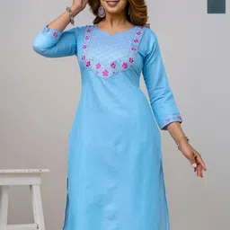 AUZAAI COLLECTION Selection Of 2 Yoke Design Thread Work Pure Cotton Straight Kurtas-image-75