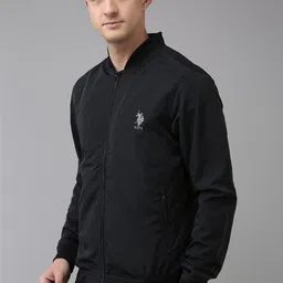 U.S. Polo Assn. Men Black Solid Brand Logo Bomber Jacket image 3