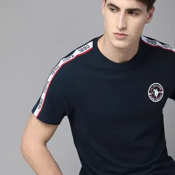 u.s. polo assn. denim co. U S Polo Assn Denim Co Men Navy Blue Side Taped Pure Cotton Slim Fit T-shirt-picture-37