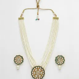 SZN Gold-Plated Kundan Stone-Studded & Pearl Beaded Jewellery Set image 4