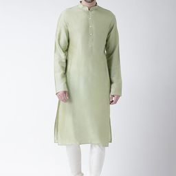 KISAH Men Green & White Solid Kurta with Churidar-picture-25