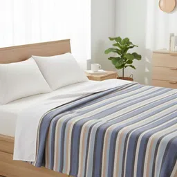 Tharunsha Elite Brown & Blue 2 Pieces Striped Pure Cotton AC Room Blanket image 5