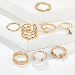 Jewels Galaxy Set Of 8 Gold-Plated Studded Finger Rings-picture-12