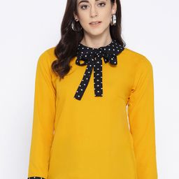 Belle Fille Women Mustard Yellow Solid Top-picture-46