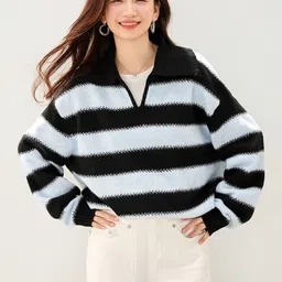 JC Collection Women Striped Pullover image 2