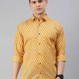MILLENNIAL MEN Men Mustard Yellow & Blue Regular Fit Floral Printed Casual Shirt-image-25