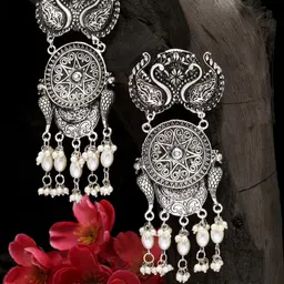 Moedbuille Silver-Toned Contemporary Drop Earrings-picture-12